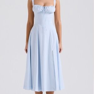 HOUSE OF CB 'Carmen' Soft Blue Cotton Bustier Sundress Size XS PLUS CUP